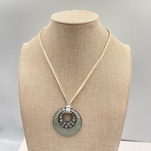 VTG Lia Sophia Necklace Pendant Silver Tone Gray Marbled Resin Rhinestone Cord